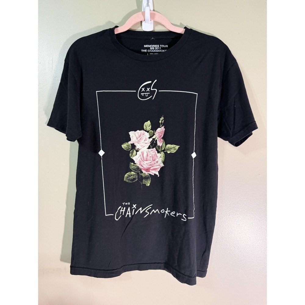 THE CHAINSMOKERS Shirt Mens M Black Memories Tour Rose Graphic Cotton Jersey